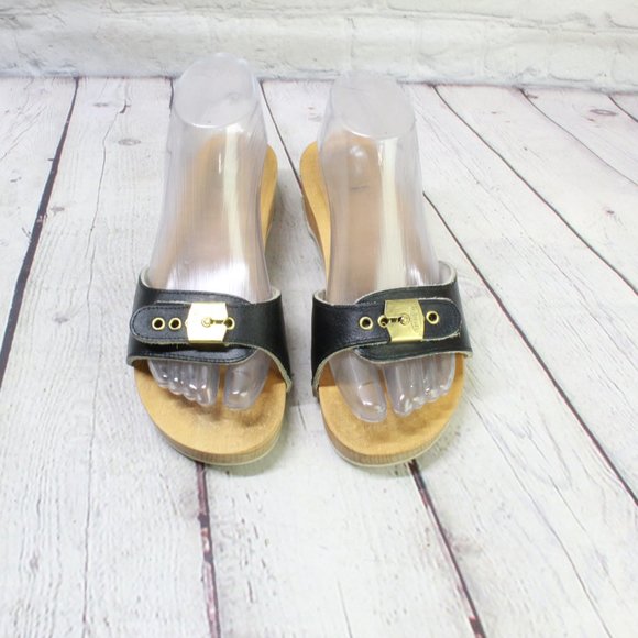 Dr Scholls Black Leather Slip On Buckle Single Strap Slide Sandals Size 6.5 - Picture 5 of 9